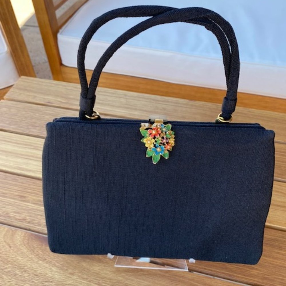 Vintage 50s INGBER BLACK Evening Bag with Jewel